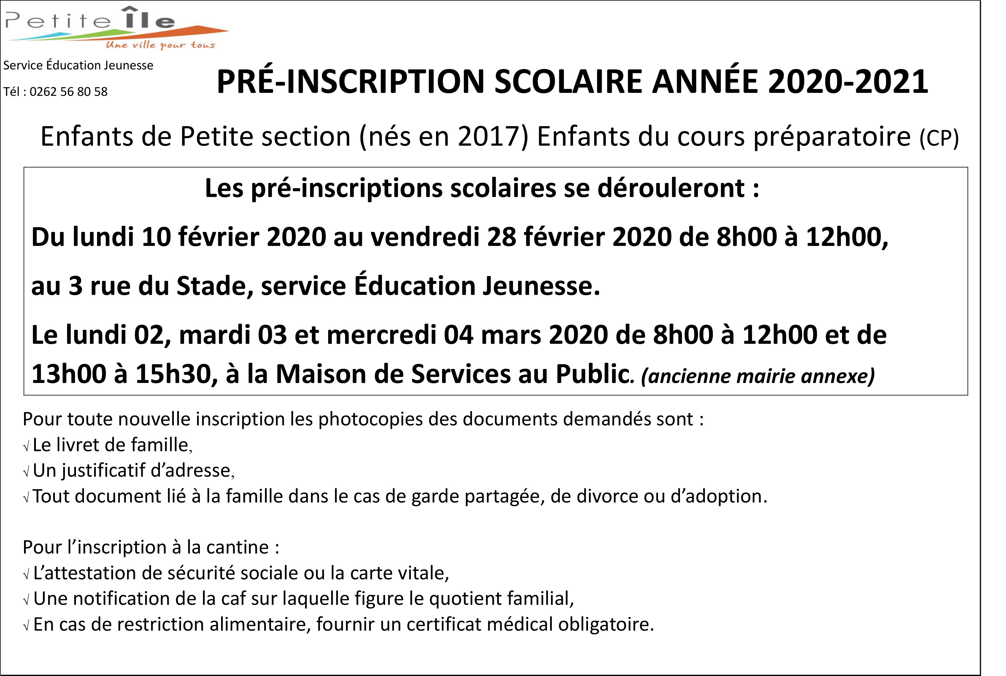 pré inscription scolaire 2020 2021