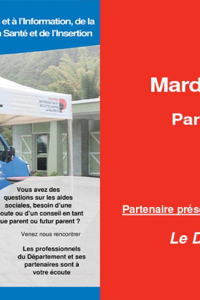 Bandeau de laa caravane d'accès aux droits et à l'information, de la parentalité, de la conjugalité, de la santé et de l'insertion